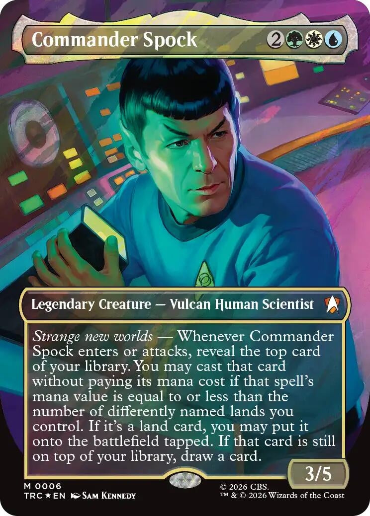 Image for Commander Spock (Borderless) (Surge Foil) (Commander: Star Trek) (6) (TRC) - Magic: The Gathering